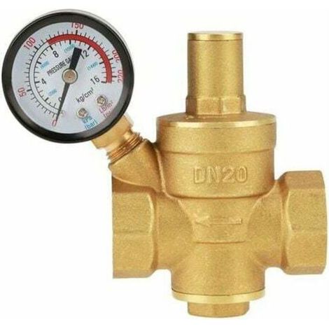 Réducteur de pression d'eau en laiton, réducteur de régulateur de pression d'eau réglable en laiton DN20 avec manomètre (1/5)