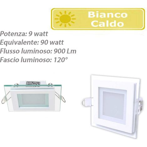 Pannello led slim incasso bordo in vetro quadrato 9 watt luce caldo 3000k (1/5)