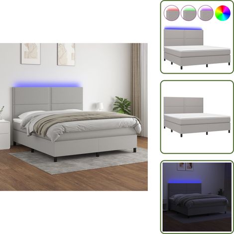 Boxspringbett mit Matratze & LED Hellgrau 180x200 cm Stoff - Boxspringbett - Doppelbett - Bettenrahmen - Lattenrost - Massivholzbette (1/5)