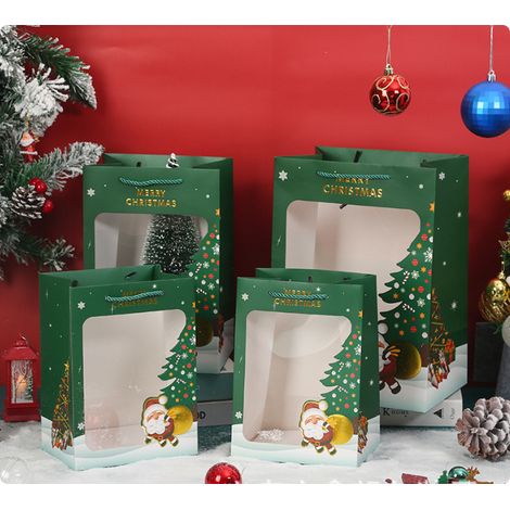 Sachets cadeaux de Noël 25-18-35 cm avec cordon de serrage, lot de 4, sachets pour emballer les friandises de Noël, sachets cadeaux pour les fêtes de Noël, sachets à bonbons avec nœuds (1/4)