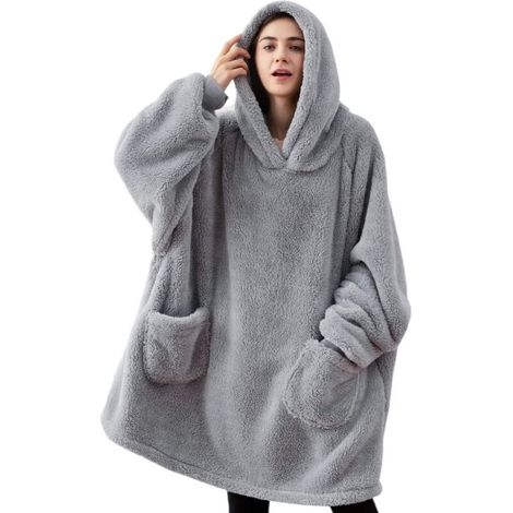 [NON UTILIZZATO] Felpa con cappuccio scozzese per adulti Plaid in pile con maniche Donna Uomo Coperta con cappuccio con tasche portatili sulle maniche, Maglione scozzese Divano TV Coperta invernale, 9