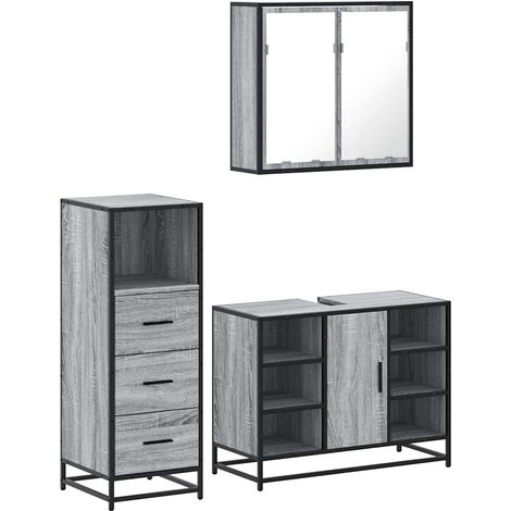 Maison Exclusive - 3-tlg. Badmöbel-Set Grau Sonoma Holzwerkstoff