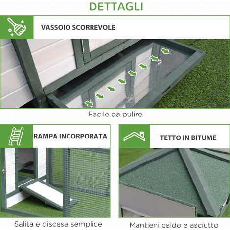 Pollaio en bois préfabriqué vert et blanc 196x76x97cm pour jardin extérieur (1/5)