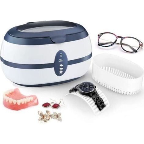 Reno – Limpiador ultrasónico de 600 ml – Frecuencia de 40 kHz – Acero inoxidable – Limpia eficazmente joyas, gafas, dentaduras postizas y maquinillas de afeitar. (1/5)