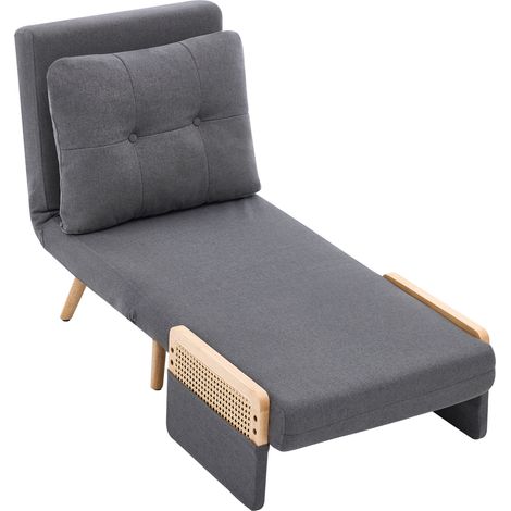 Sillón cama 3 en 1 gris con respaldo reclinable y reposabrazos de ratán (1/5)