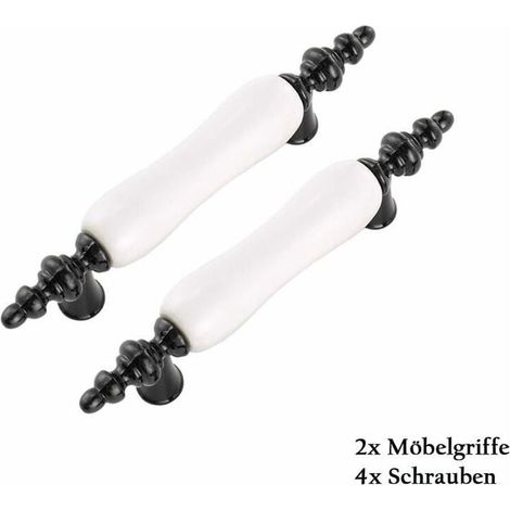 lune-Lot de 2 Poignée de Porte en Céramique Style Moderne avec Vis pour Armoir Placard Tirroir Entraxe 76mm (Noir et Blanc) (1/5)