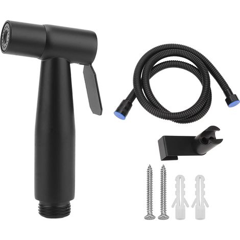 Handbrause mit Druckfunktion – schwarzer Edelstahl 304 – 1,2 m Schlauch – Wandhaken – WC-Bidet – G1/2