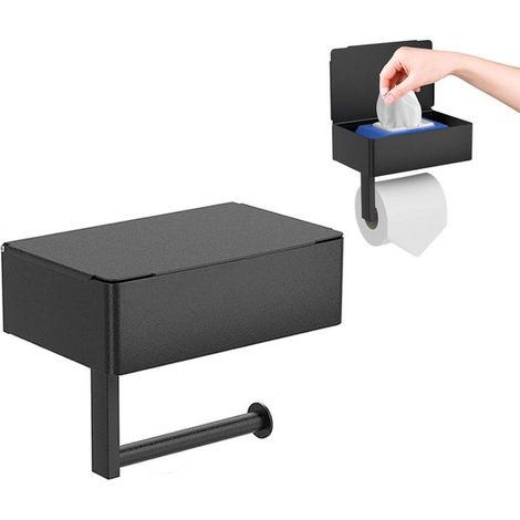 Portarotolo di carta igienica nero autoadesivo con ripiano e vassoio, accessorio da bagno impermeabile. (1/5)