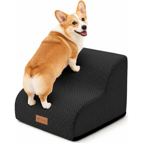 Escalier pour Chien et Chat à 2 Marches en Mousse Haute Densité Antidérapante Déhoussable Lavable Rampe pour Chien Accès Canapé Lit pour Animaux Âgés ou Blessés avec Poignée Noir (1/5)