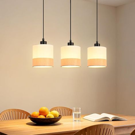 GBLY Pendelleuchte Sala da Pranzo Lampada Suspension Vintage 3 Fiamme Telo Lampada da Tavolo Regolabile in Altezza E27 Retro Bianco Per Soggiorno Cucina (1/4)