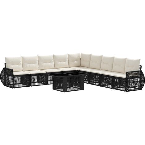 Conjunto de sofás de jardín 10 uds. Negro y Blanco Crema vidaXL (1/5)