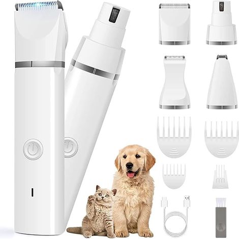 Tondeuse Pour Chiens - Tondeuse À Poils Sans Fil - Lime À Ongles Pour Animaux - Kit De Toilettage Complet - 3 Têtes De Coupe + 1 Lime + 4 Peignes Guide - 90 Min D'Autonomie