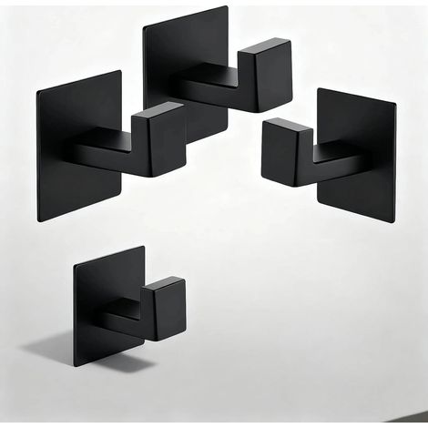 4er-Set schwarze Edelstahl-Klebehaken – Wandmontage für Küchentücher, Whiteboards oder Badezimmerhandtücher – Starke, bohrfreie Montage – Ideal für dauerhaften Halt