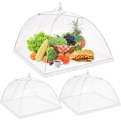 Cubiertas para alimentos, tienda de malla plegable de 3 piezas, mosquitera emergente para moscas, insectos y mosquitos (blanco, 30 cm) (1/5)