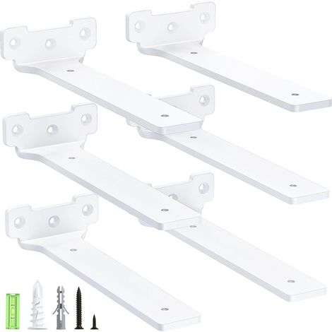 Lot de 6 supports d'étagère en métal de 20 cm, avec vis, capacité de charge de 70 kg, blanc (1/5)