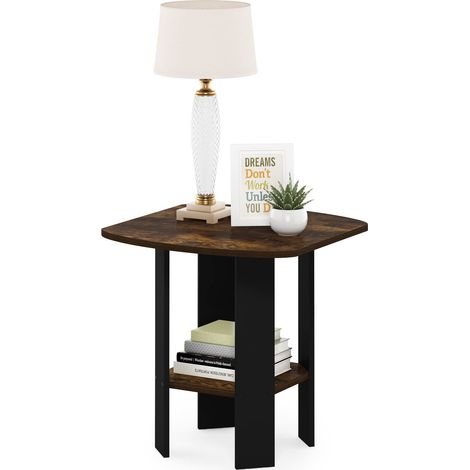 Table d'Appoint de Chevet avec Tiroir Poubelle, Pin Ambré/Noir (1/5)