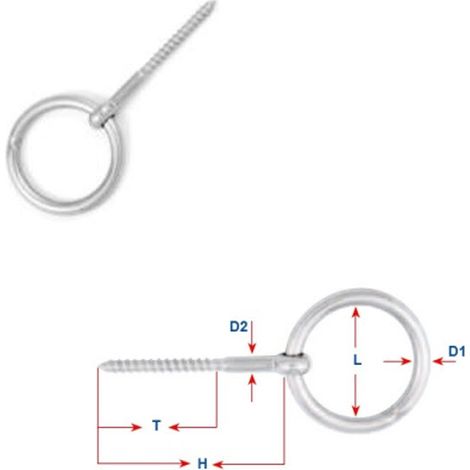 Eyescrew / Wood screw with ring 8 x 60 mm T316 (A4) Stainless Steel