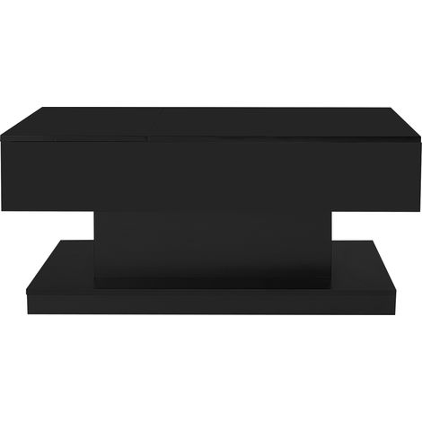Mesa de centro negra brillante 100x50x45 cm con LED y tablero elevable (1/5)