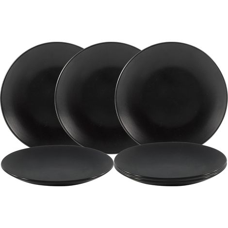 Teller Ø 21 cm im 6er Set - schwarz matt - Dessertteller Speiseteller Porzellan Geschirr Tellerset Vorspeisen Teller