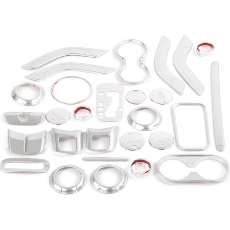 Kit 28 pièces garnitures intérieures de remplacement pour Jeep Wrangler JK/JKU 2 ou 4 portes 2011-2018, argent (1/5)