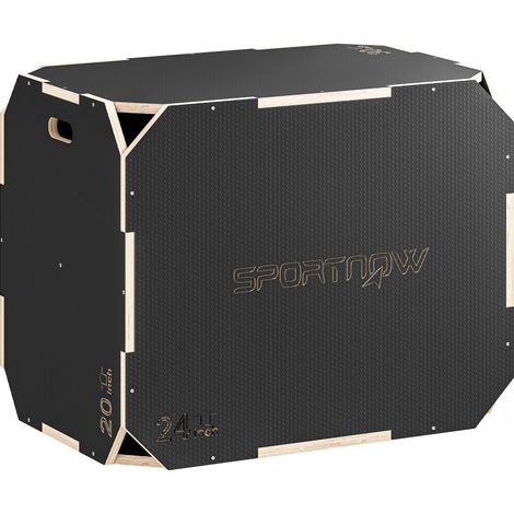 3-in-1 Plyo-Box, Sprungbox mit Griff-Öffnungen, für Home-Fitness und Outdoor-Workouts, 3 Sprunghöhen, Holz, Schwarz