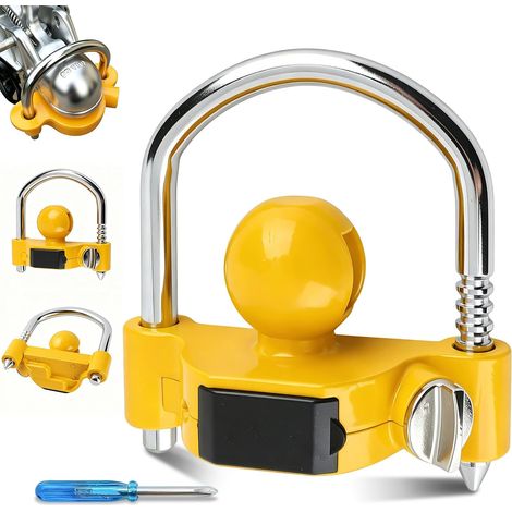 Serrure Attelage Remorque Universelle en Alliage Forme U, Code 4 Chiffres  Jaune Serrure D'attelage Réglable Universelle Serrure à Combinaison en U Forme pour Boules 1-7/8, 2 et 2-5/16 Pouces (1/5)