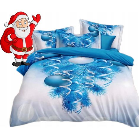 Juego de ropa de cama de 200x220 + 2 x 70x80 con diseño de renos, árbol de Navidad y burbujas. (1/5)