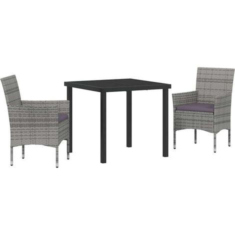 Ensemble table et chaises de jardin en rotin de polyéthylène gris (1/5)