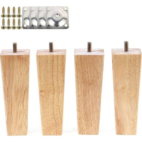 4 Pcs Pieds de Meuble en Bois 15cm Pieds de Armoire Lit avec Plaques de Montage et Vis (1/5)