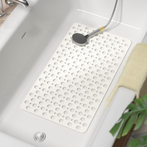 Rutschfeste Badematte, schimmelresistent, TPE, rutschfeste Duschmatte, antibakteriell, mit Saugnapf und Abflusslöchern, perfekt für die Sicherheit aller, weiß 43 x 75 cm.