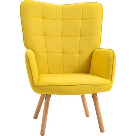 Modern Accent Chair, Upholstered Tufted Wingback Armchair Seat Padding, Velvet Leisure Lounge Bedroom Chair Wood Legs, Yellow (1/5)