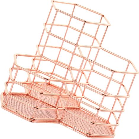 Schreibtisch Organizer aus Metall Roségold Stifthalter mit