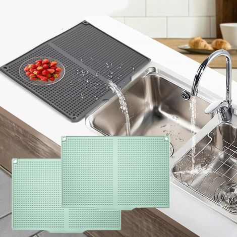 Tapis de Cuisine en Drainant Évier Protection Comptoir Anti Dérapant Lavable 45x30 2 X Silicone (1/5)