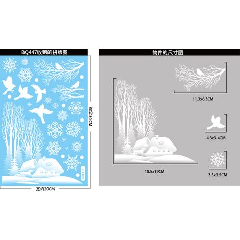 Autocollants pour fenêtre flocons de neige blancs et branches d'arbre, autocollants scène de forêt enneigée avec colibris, décorations de Noël hivernales, décorations de fenêtre statiques, anti-collis