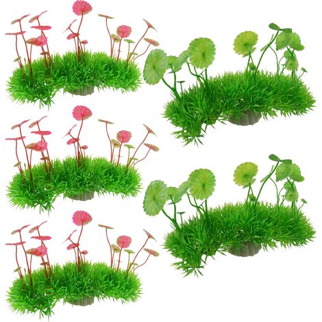 5 plantes artificielles pour aquarium, PVC non toxique, hauteur 13 cm, base céramique, eau douce et marine (1/5)