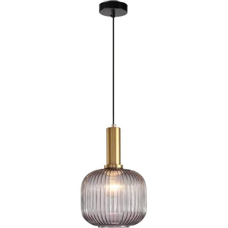 Lustre Intérieur Luminaire Suspension Industrielle Suspendus Modernes Douille E27 Abat Jour Plafond Suspension En Verre À Rayures (Gris, M 20cm)