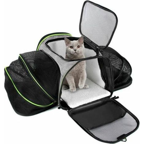 Boîte de transport pour chien, sac de transport pour animaux de compagnie en tissu Oxford vert (1/4)