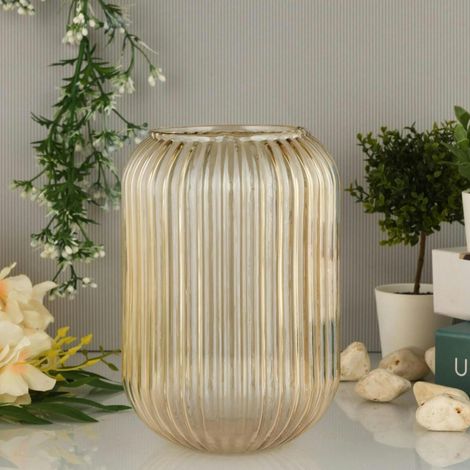 Vase en verre rainuré ambré – style vintage (1/3)
