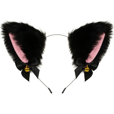 Bandeau en fausse fourrure, motif chat et chien, accessoire de cheveux mignon et flexible, déguisement d'Halloween, robe de fête pour filles - noir (1/4)