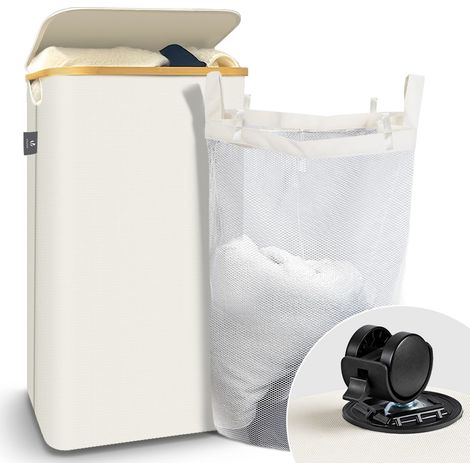 VOUNOT® Wäschekorb mit Deckel & Wäschesäcke Faltbarer Wäschesammler, 100L Beige (1/5)