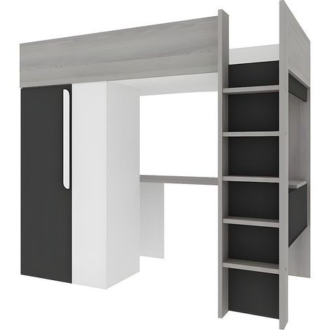 Letto a soppalco con armadio e scrivania 90 x 200 cm Antracite e Bianco - NICOLAS (1/4)