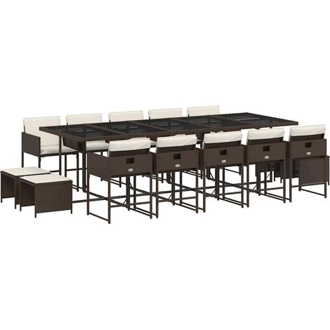 Maison Exclusive - Set da Pranzo da Giardino 15 pz con Cuscini Marrone Polyrattan