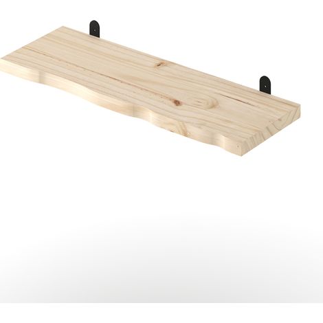 Chunky Live Edge Shelf with "L" Metal Bracket Kit - Pine - L20 x W60 x H2.5 cm - Pre-Sanded