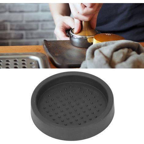 Tapis de tasseur à café rond en silicone à un seul trou, petit format, style H, antidérapant, noir. (1/5)