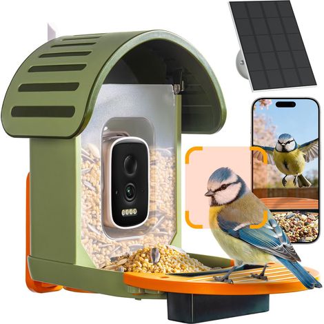 Mangeoire à Oiseaux Intelligente avec Caméra IA Solaire Connectée Wi-Fi Résolution 2,5K UHD Vision Nocturne Étanche Notification en Temps Réel et Identification des Espèces d'Oiseaux pour Jardin Extér (1/5)