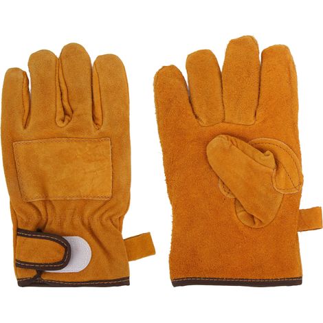 Hitzebeständige Schutzhandschuhe aus Kalbsleder und Polyester, kurze gelbe Ausführung, für Grill und Backofen (1/5)
