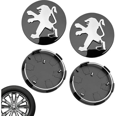 Coprimozzo per Peugeot, 4 pezzi Logo per Peugeot, Adesivo per Peugeot, Coprimozzo per Peugeot 208, Ricambi auto, Nero, impermeabile e antipolvere, con logo. (1/5)