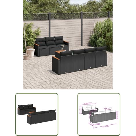The Living Store 8-tlg. Garten-Sofagarnitur mit Kissen Schwarz Poly Rattan - Gartenmöbel - Outdoor Möbel - Esstisch - Lounge Set - Rattan Gartenset (1/3)