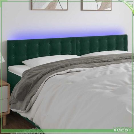 Tête de lit - 3122109 - Velours vert foncé - LED intégrée USB découpeable - 180 x 5 x 78/88 cm réglable (1/5)