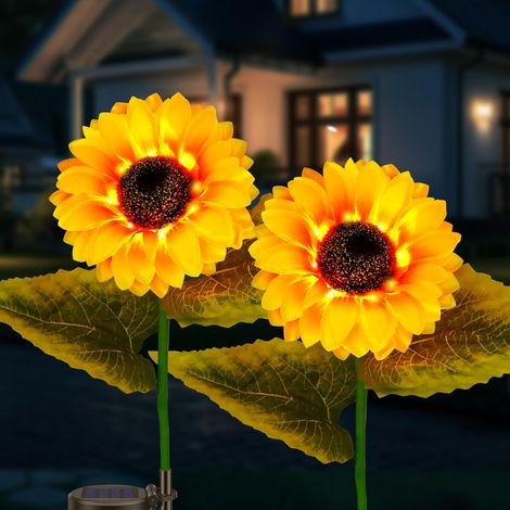 Lampe Solaire de Jardin Tournesol Étanche, Lampe Solaire Exterieur Tournesol pour Jardin, Cour, Allée, Patio, Porche, Parterre de Fleurs, Décorations de Cimetière, Lot de 2 (1/5)